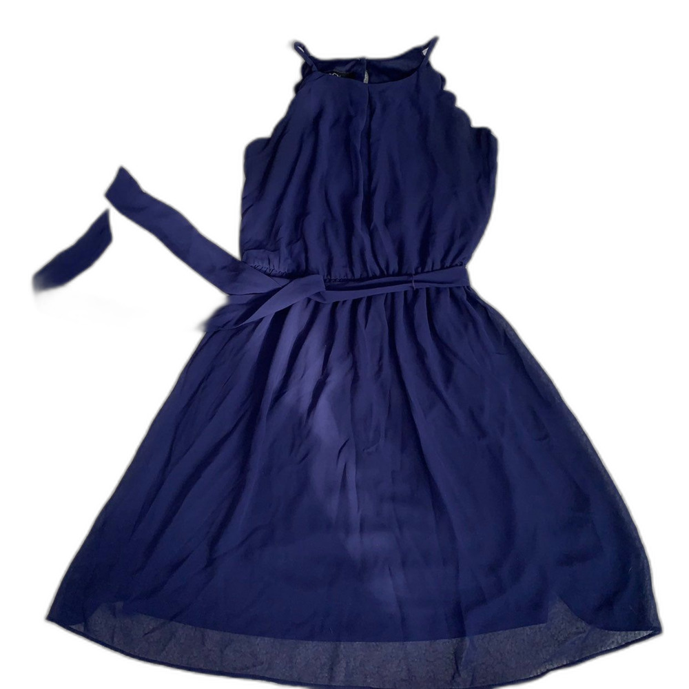 BCX Scalloped Sleeveless Dress with Sash